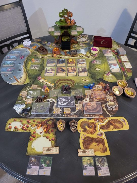 Everdell: The Complete Collection fully set up on a table