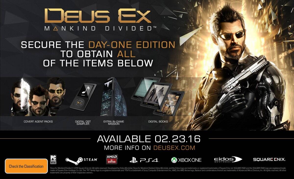 DEUS EX: MANKIND DIVIDED PRE-ORDER PROGRAM TO BE MODIFIED