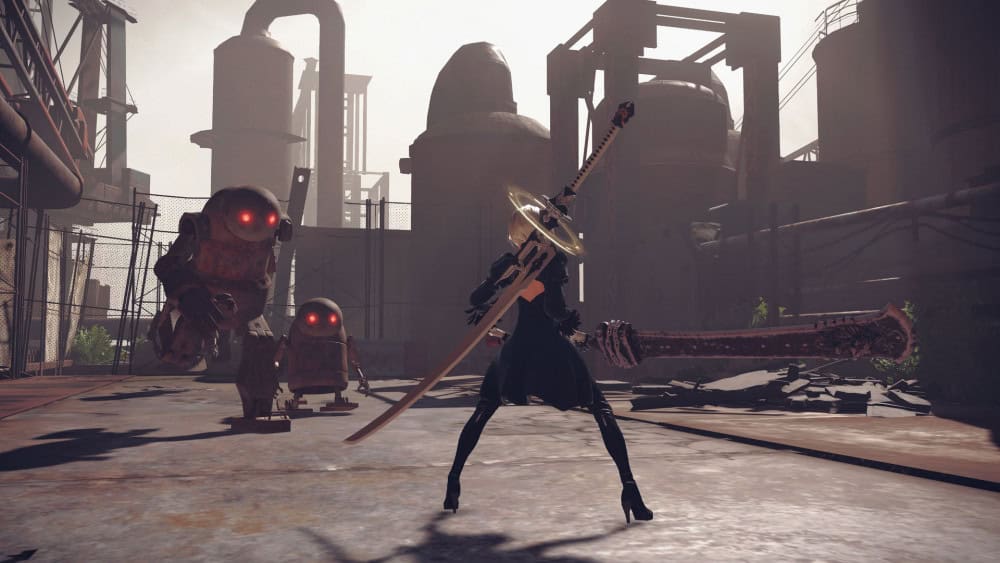 nier-automata-attack-02 | The Outerhaven Nier: Automata - 2B isn't afraid of no busted robots.