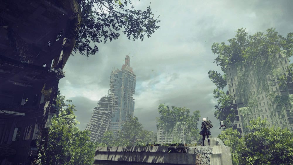 nier-automata-whodidthis | The Outerhaven Nier: Automata - 2B taking in the sites of the old world