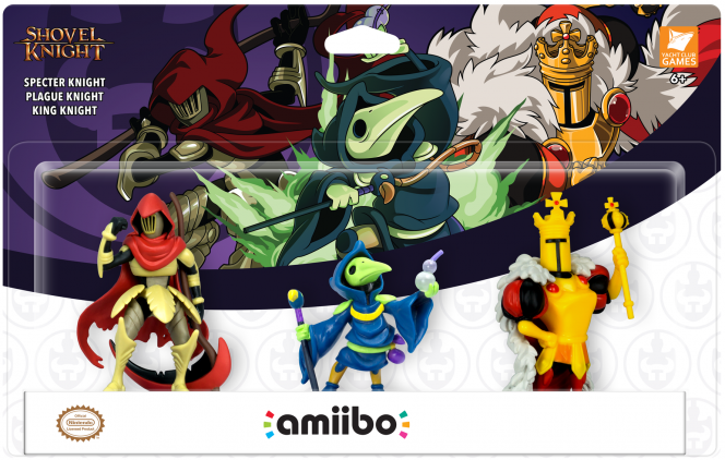 Plague Knight, Specter Knight, and King Knight amiibos