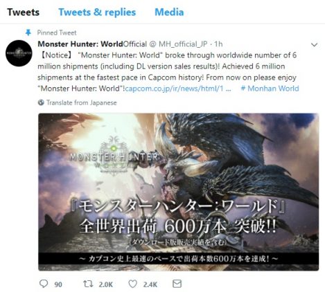 monsterhunterworld-fastest-selling-capcom-title