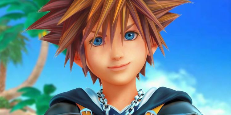 Sora pointing at the Kingdom Hearts 3 logo