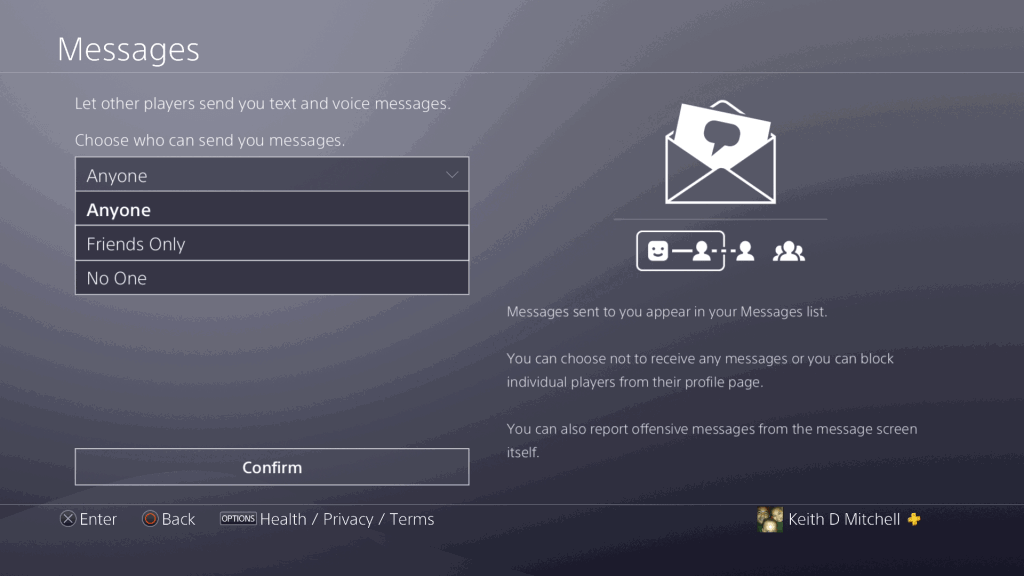 PlayStation 4 messenging setting