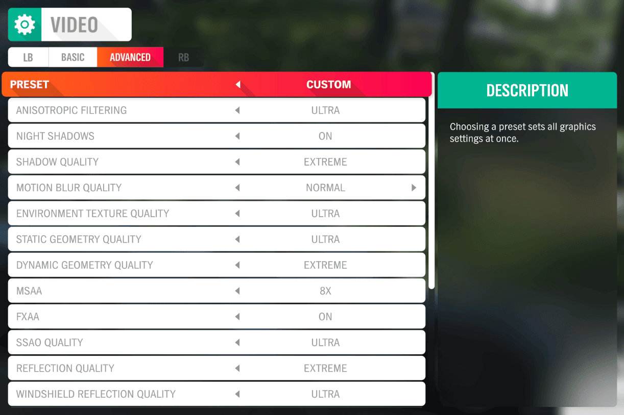 forza-horizon-4-pc-visual-options | The Outerhaven Forza Horizon 4 PC visual options menu
