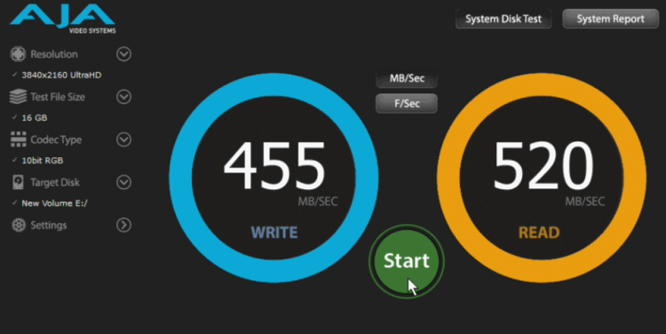 AJA Video Systems Test SK Hynix G31 results