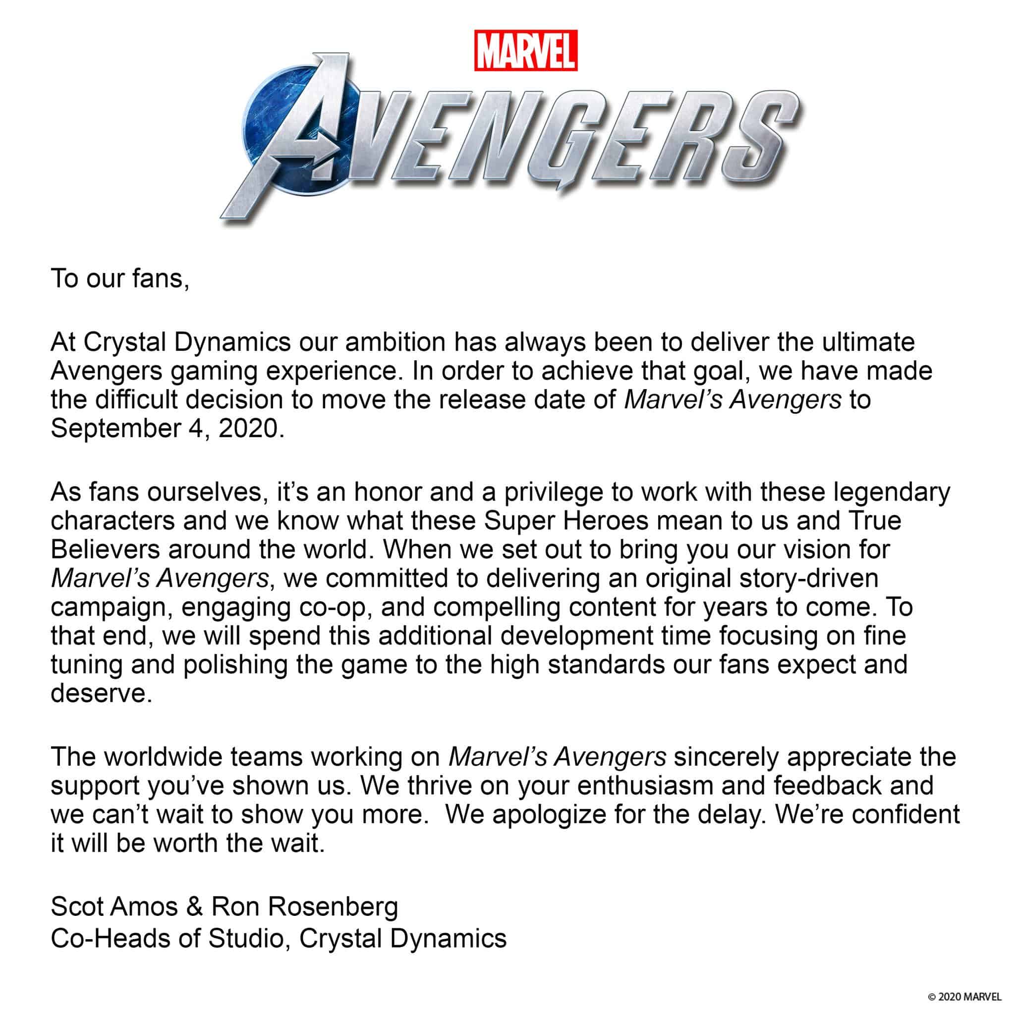 Marvel's Avengers delayed to september 2020 | The Outerhaven For me.. it was a Tuesday