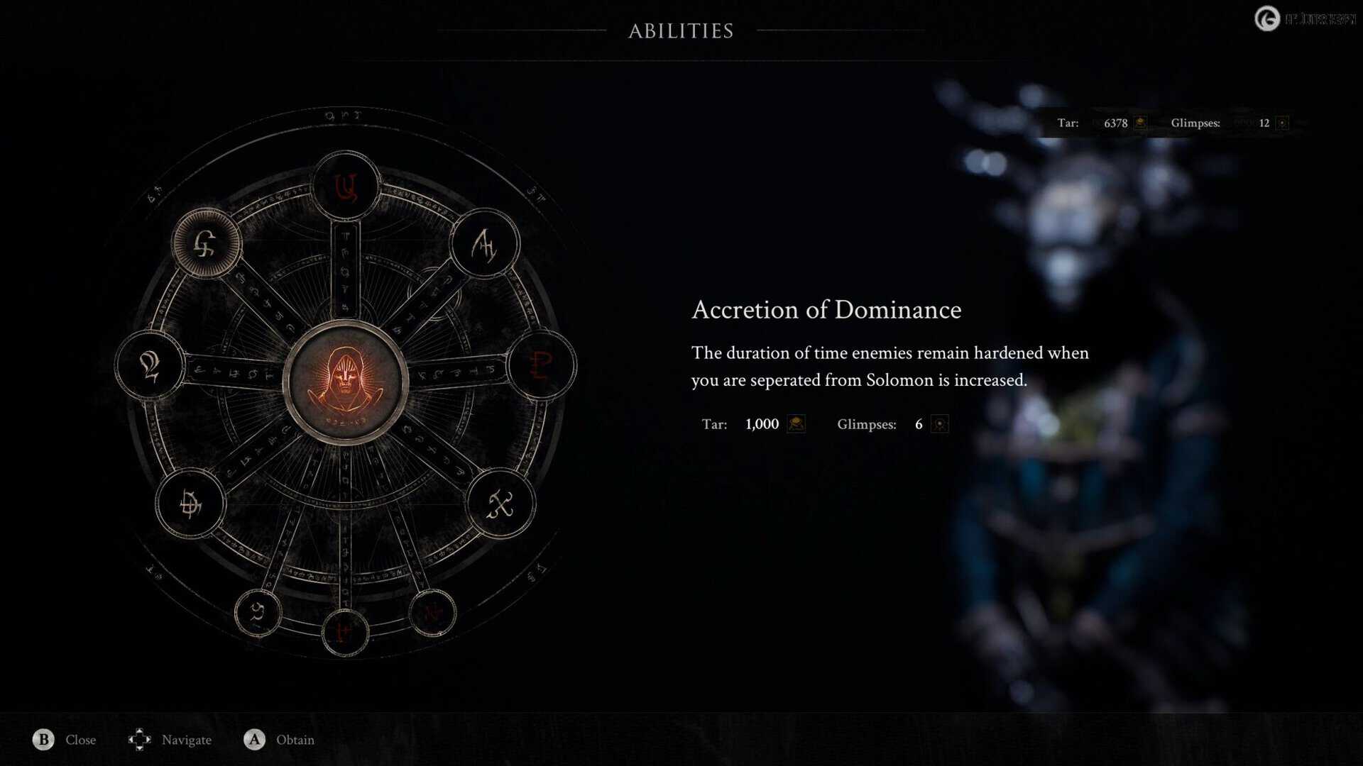 Mortal Shell abilities and upgrades menu