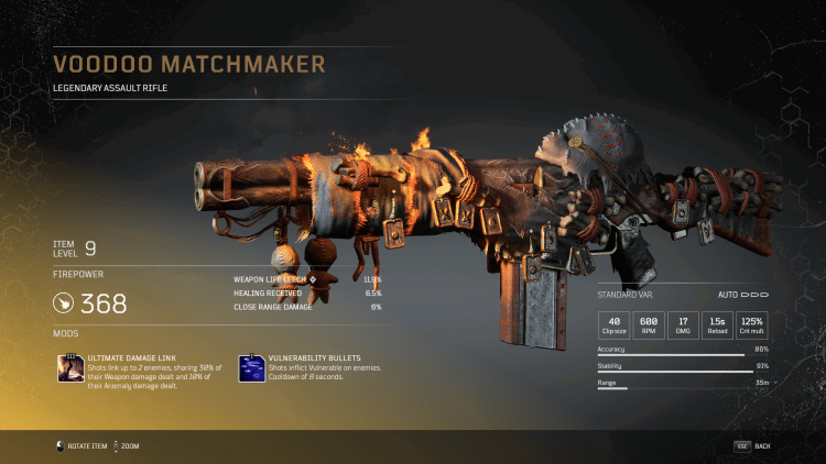 Outriders Legendary Assault Rifle - Voodoo Matchmaker