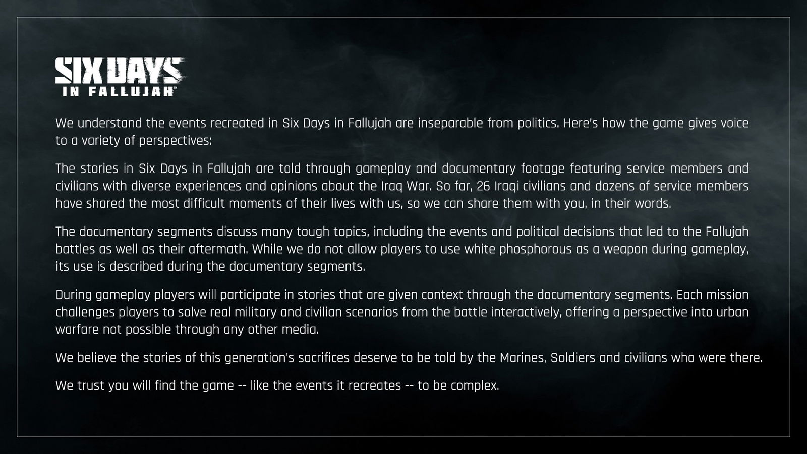 victura fallujah statement