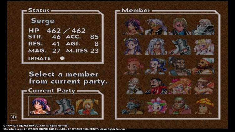 Chrono Cross Party Screen