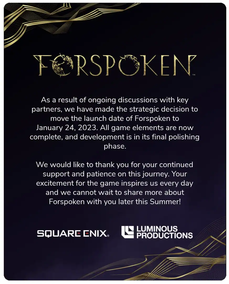 Forspoken delay Jan 2023 | The Outerhaven Forspoken delay Jan 2023