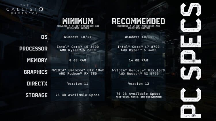 The Callisto Protoocl min-recommended specs | The Outerhaven The Callisto Protoocl min-recommended specs