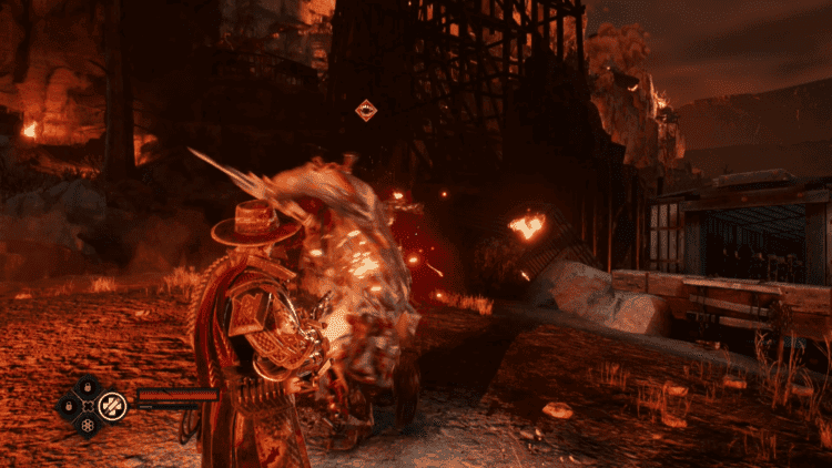 Evil West - Enemies | The Outerhaven Jesse tries to gun down a big vampire with a bigger axe.