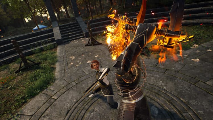 Marvels Midnight Suns - Photomode | The Outerhaven Robbie Reyes does some light sparring with the Hunter at the Abbey.Midnight Suns by Firaxis Games