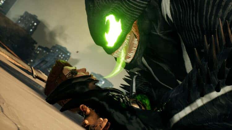 Marvels Midnight Suns - The Fallen | The Outerhaven Fallen Venom has the Hunter pinned to the floor and things don't look very good for her.