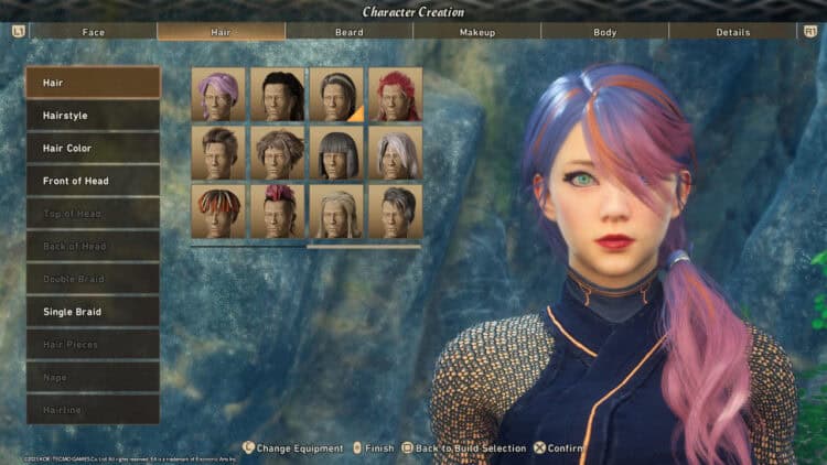 Wild Hearts - Character Creator | The Outerhaven Selecting a hairstyle for the hunter in Wild Hearts by Koei Tecmo.