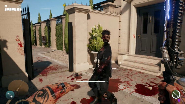 The Slayer wields an electrified machete against a lone zombie in Dead Island 2.