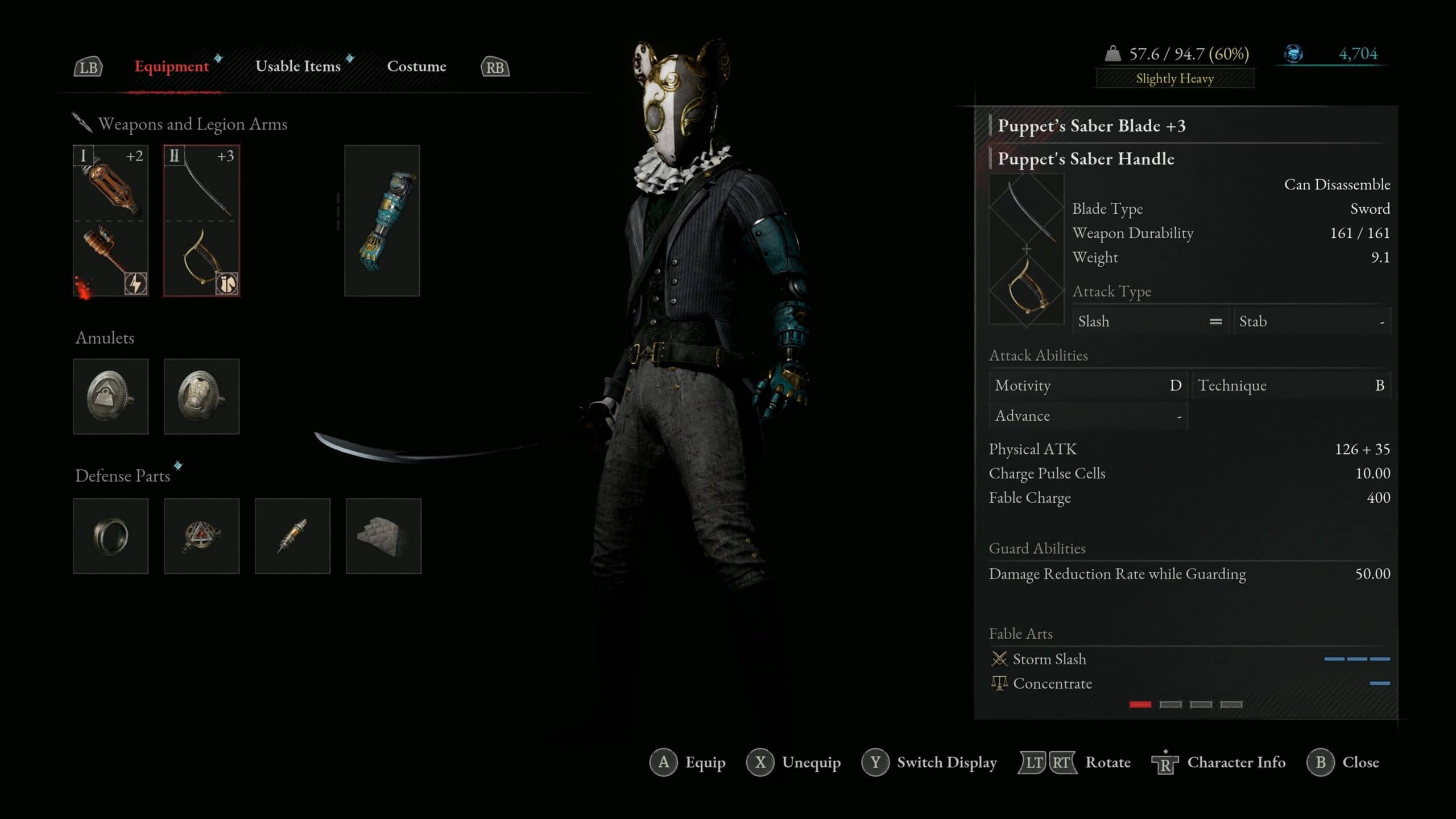 Lies of P Review Screenshot-03 | The Outerhaven Lies of P Review - Character stats and weapon selection screen