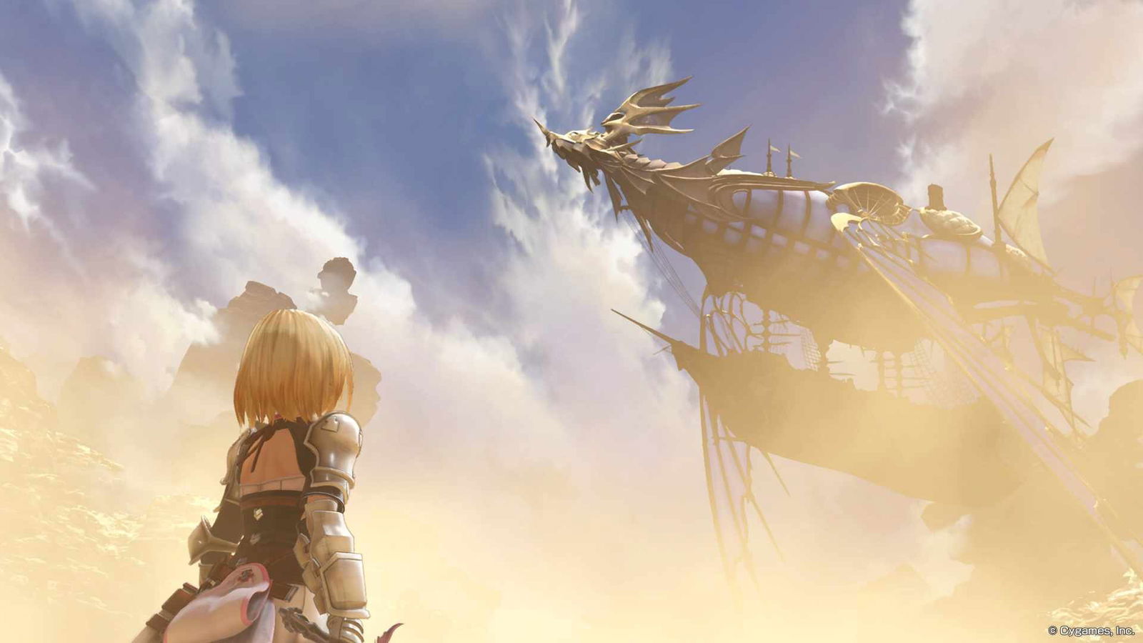 The Captain looking out at an Airship in Granblue Fantasy: Relink