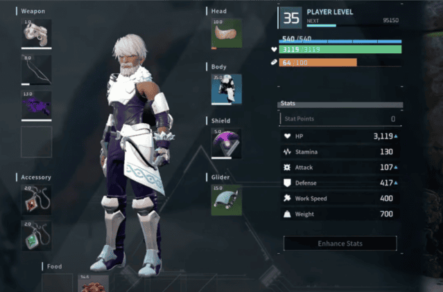 pal-3 | The Outerhaven Palworld character equipment screen