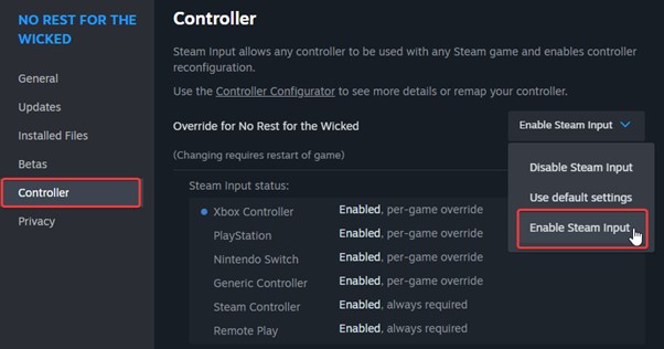 no rest for the wicked Enable Steam Input Support 2 | The Outerhaven no rest for the wicked Enable Steam Input Support 2