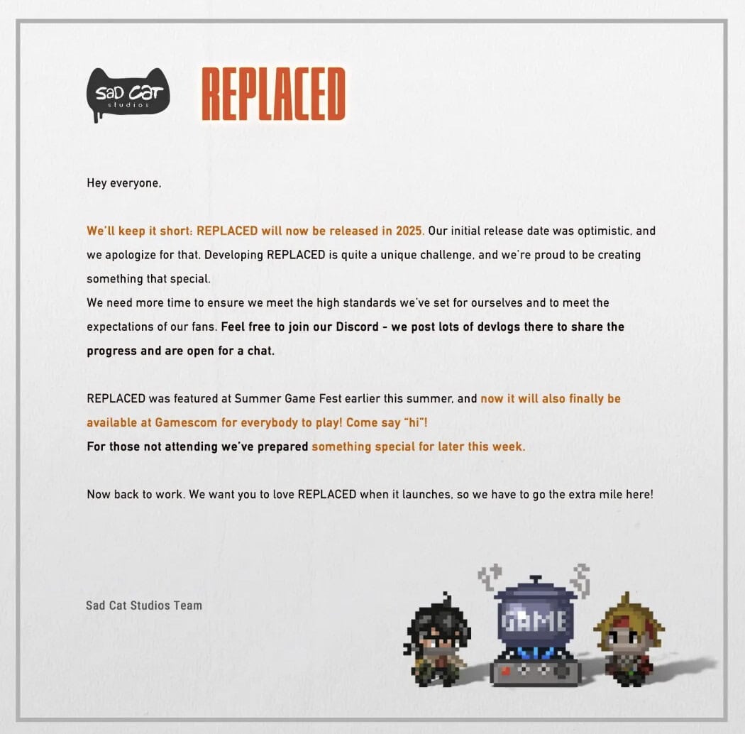 Replaced delayed to 2025 | The Outerhaven Replaced delayed to 2025
