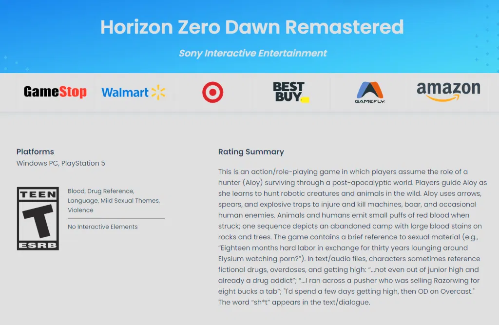 Horizon Zero Dawn Remaster Rated by ESRB, Announcement Likely Soon