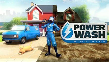 Image of person with a powerwash next to the words PowerWash Simulator