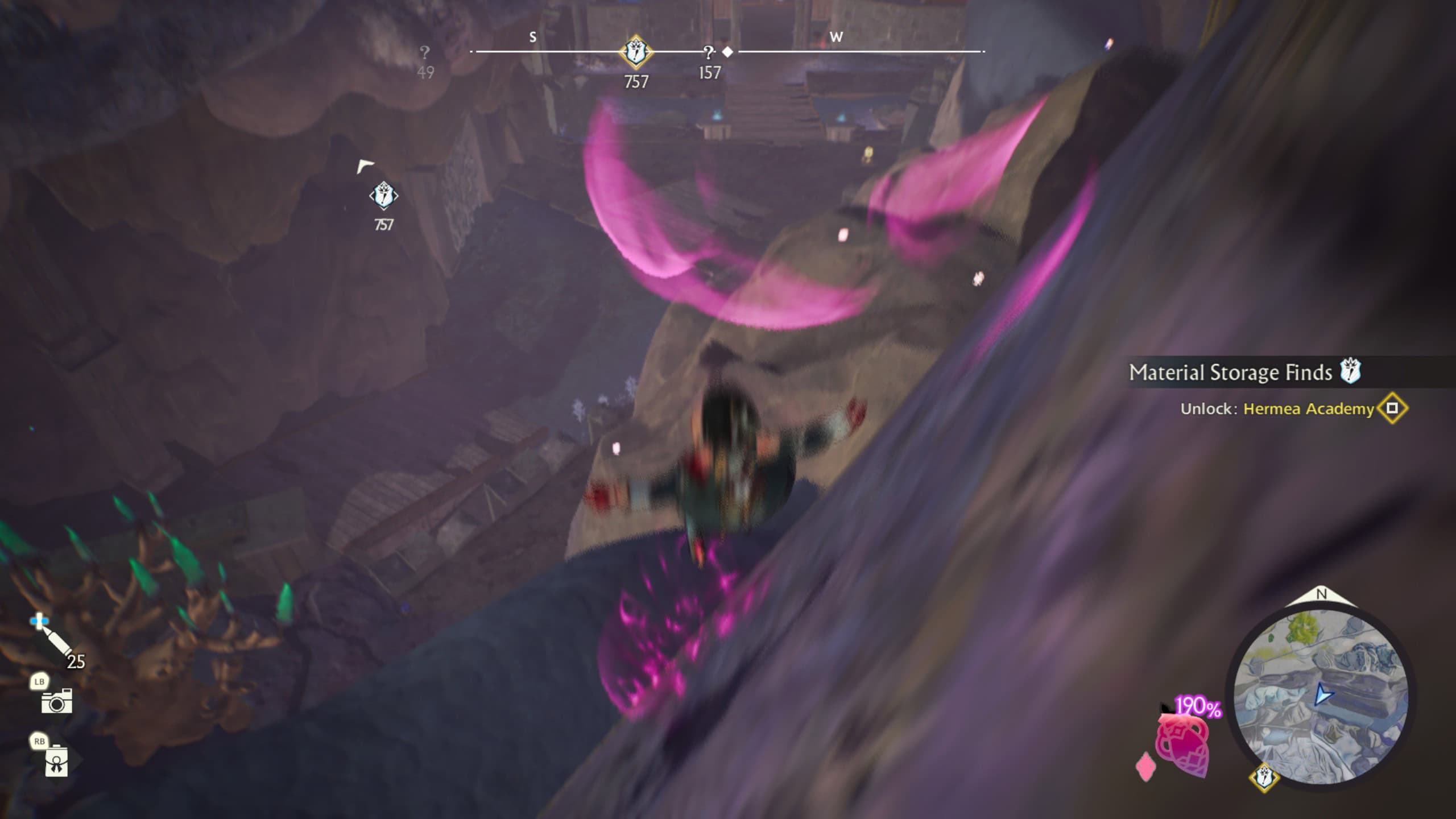 Atelier Yumia jump | The Outerhaven Screenshot of Yumia jumping down in Atelier Yumia the alchemist of memories and the envisioned land