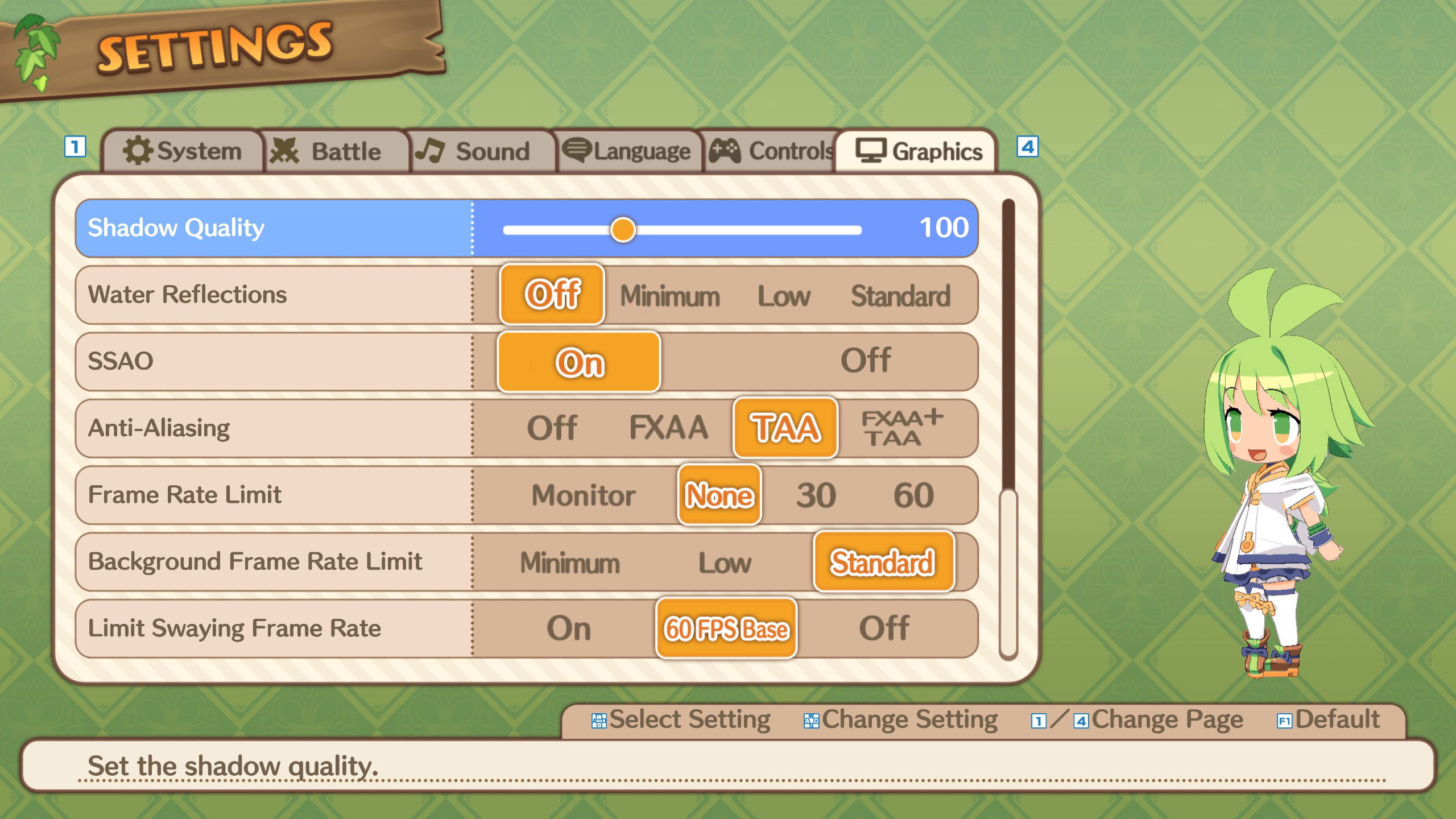 Settings menu inside the game Phantom Brave The Lost Hero 