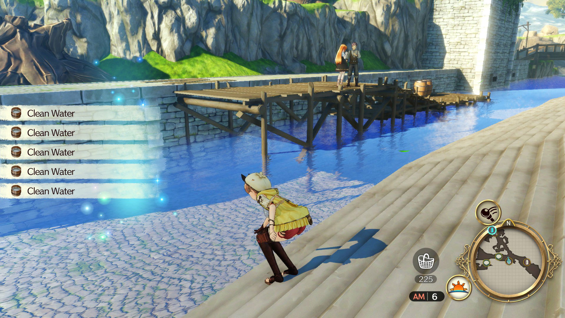 Screenshot of Ryza collecting water in Kurken Village from Atelier Ryza: Ever Darkness & The Secret Hideout