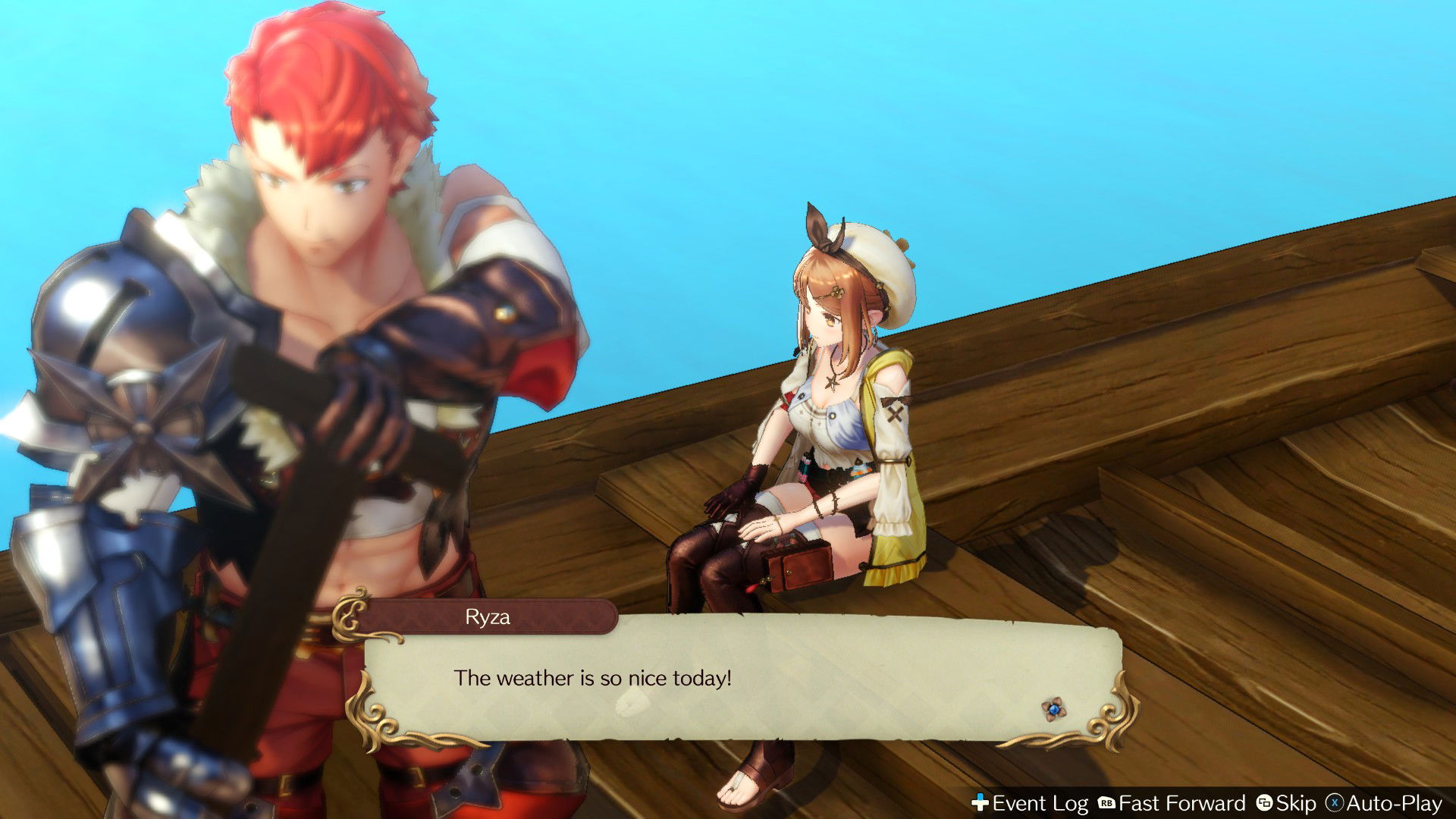 Screenshot of Lent rowing Ryza in a boat from Atelier Ryza: Ever Darkness & The Secret Hideout