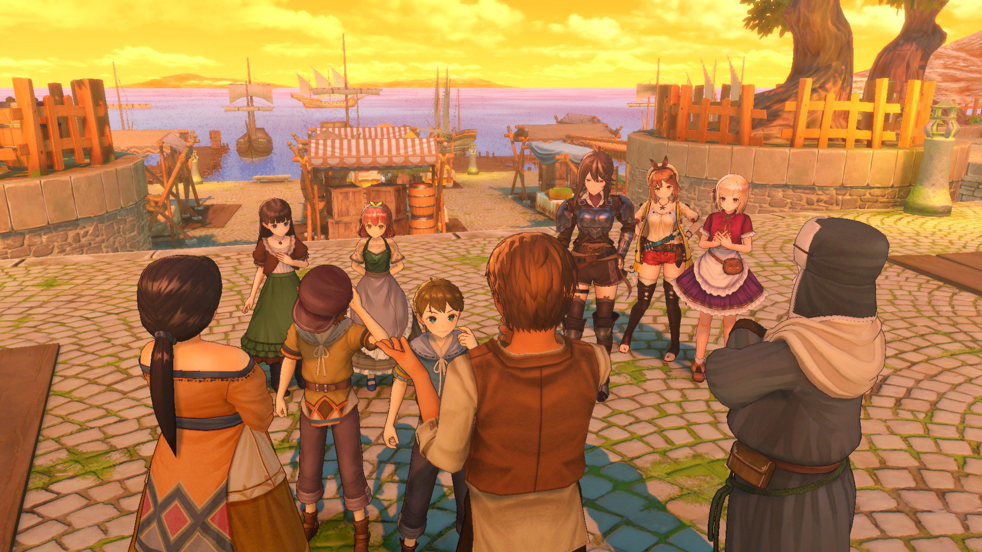 Ryza, Agatha, and Romy meeting with kids parents in Atelier Ryza: Ever Darkness & The Secret Hideout