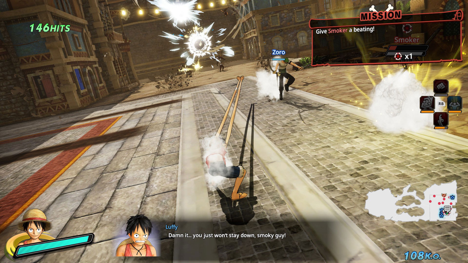 Combat screenshot of Luffy in One Piece Pirate Warriors 4
