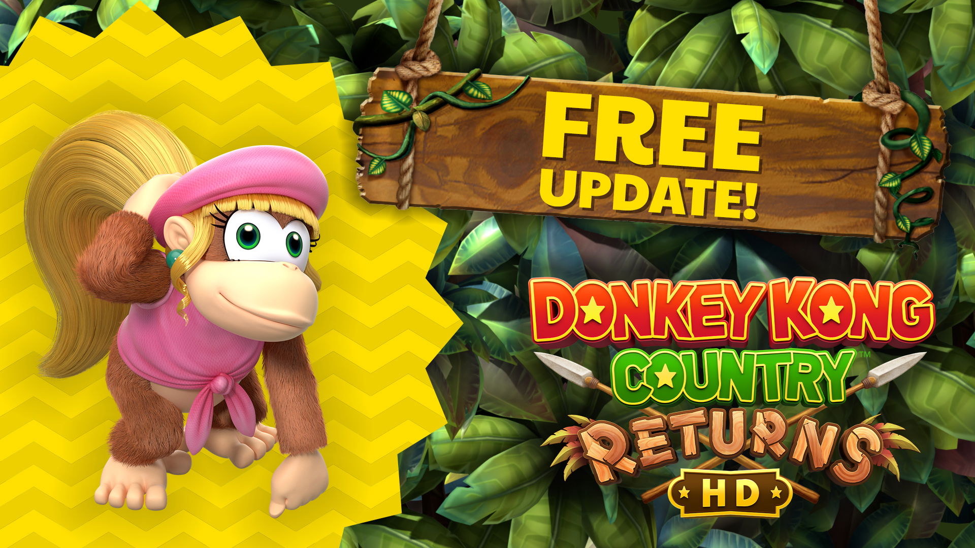 Thumbnail key art for the new Nintendo Switch update of Donkey Kong Country Returns HD