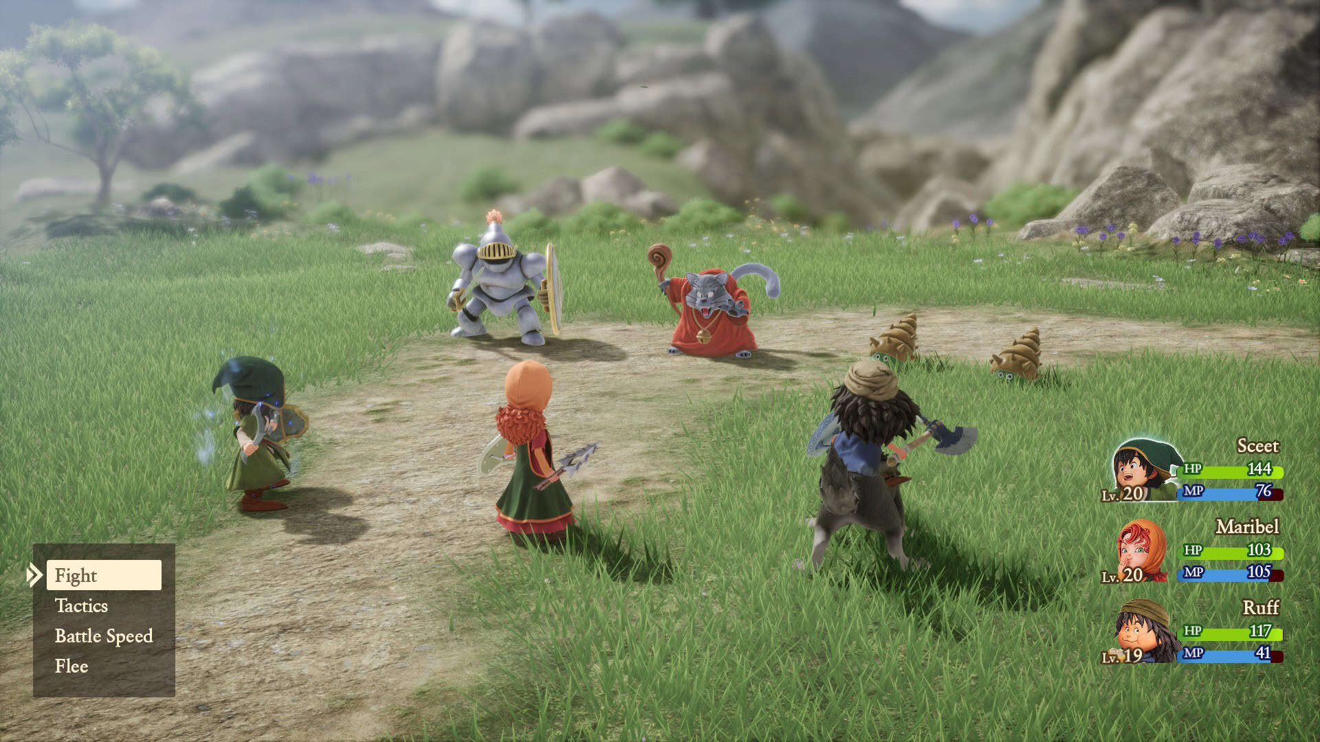 Battle Screen Dragon Quest VII | The Outerhaven A screenshot of the combat screen in Dragon Quest VII Reimagined