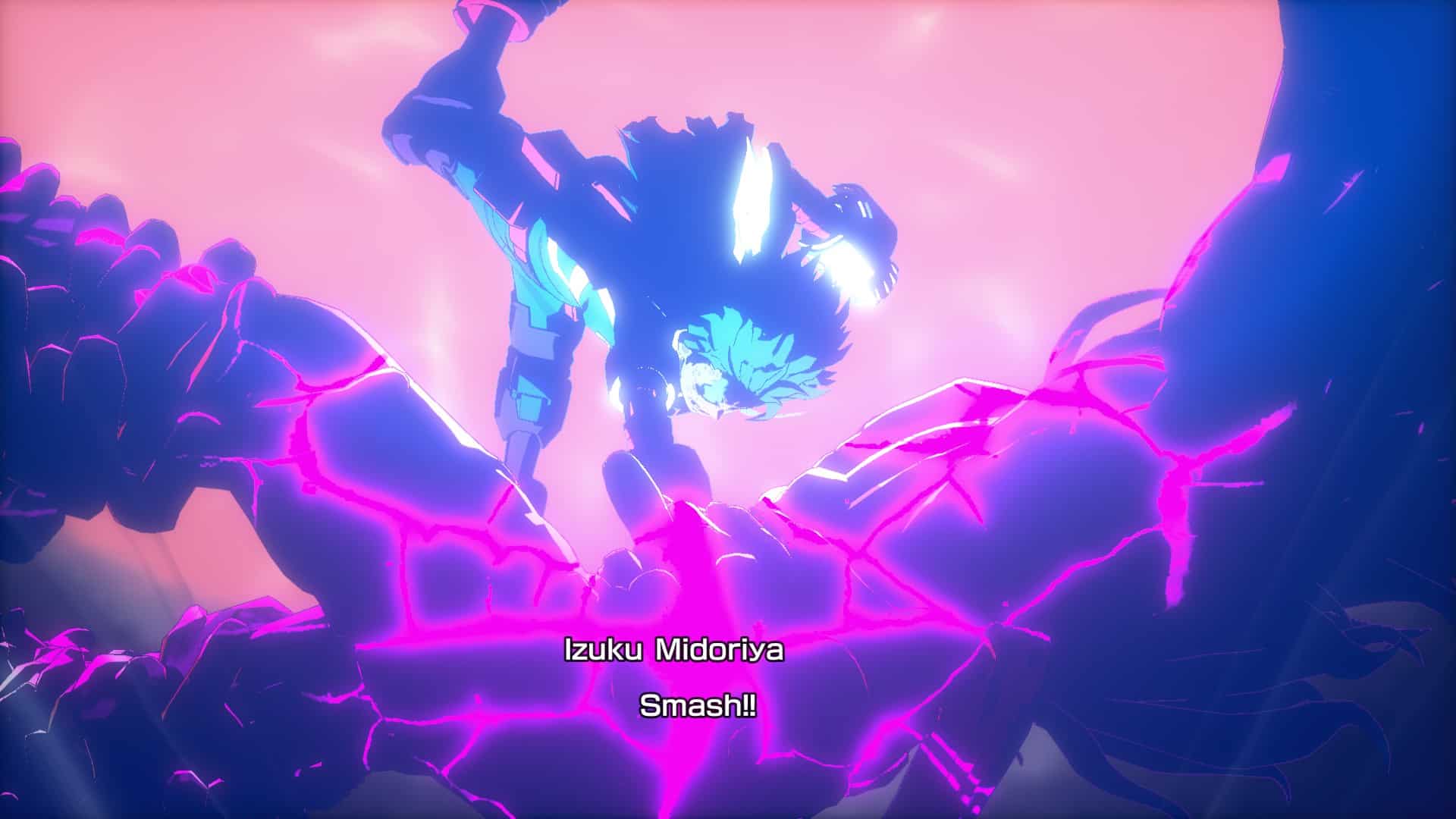 Deku performing a Detroit Smash on Shigeraki in MY HERO ACADEMIA: All's Justice