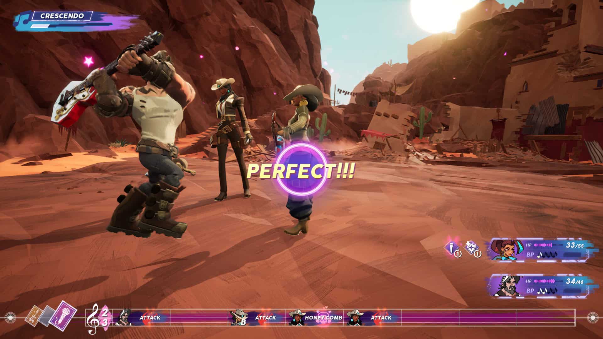 People of Note Music prompt | The Outerhaven Gameplay screenshot of Fret attacking during combat in People of Note