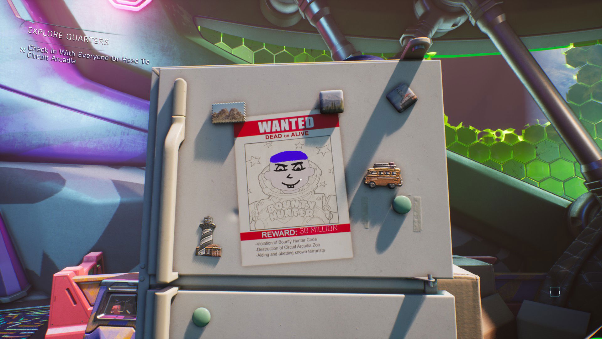 High on life 2 bounty on fridge | The Outerhaven The bounty Hunter's image on the fridge with a bounty in High On Life 2