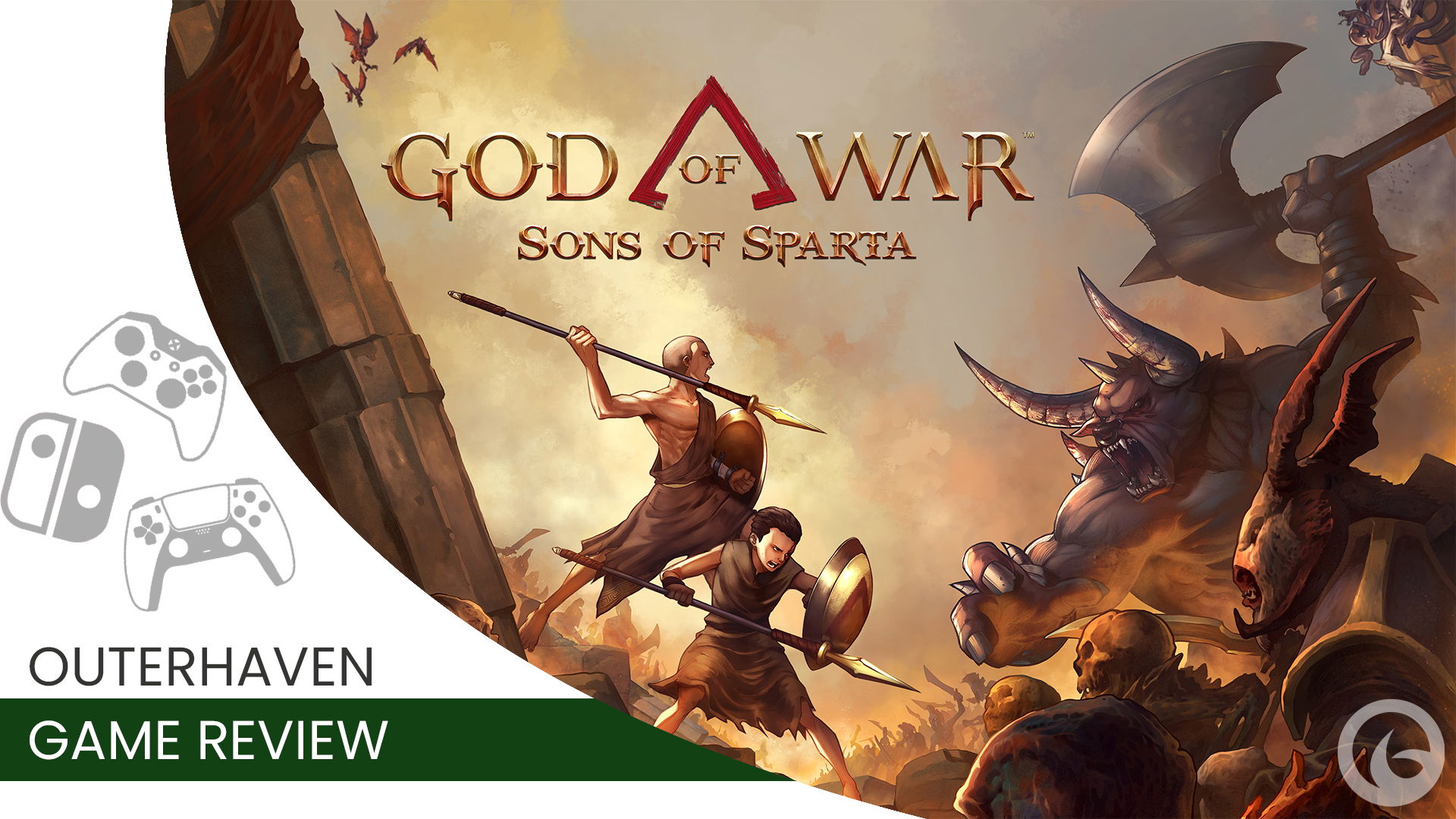 God of War Sons of Sparta | The Outerhaven God of War Sons of Sparta Key Art With The Outerhaven Video Game Review Overlay