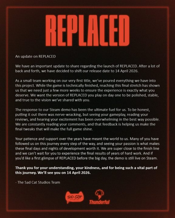 Sad Cat Studios Replaced April 2026 delay | The Outerhaven Sad Cat Studios Replaced April 2026 delay