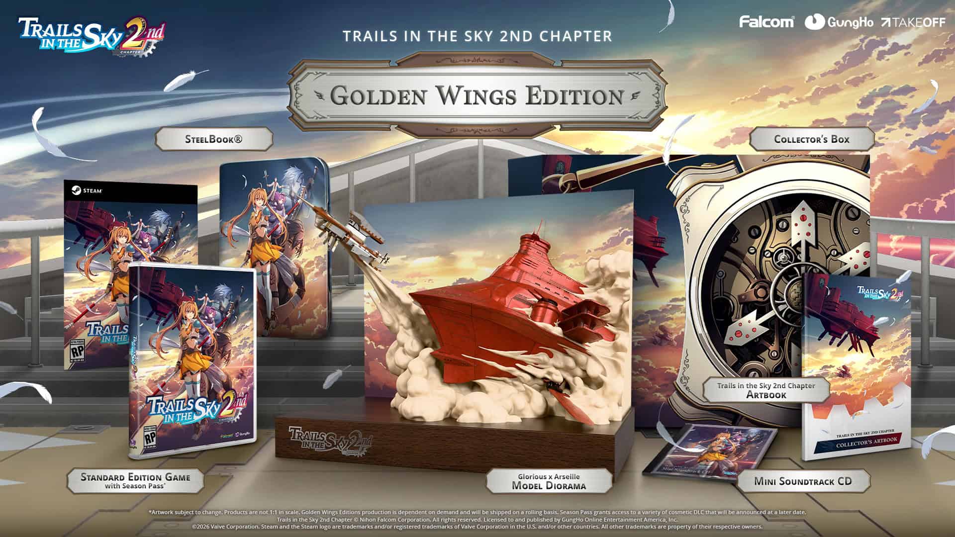Picture of all the physical goodies for the Trails in the Sky 2nd Chapter Golden Wings edition