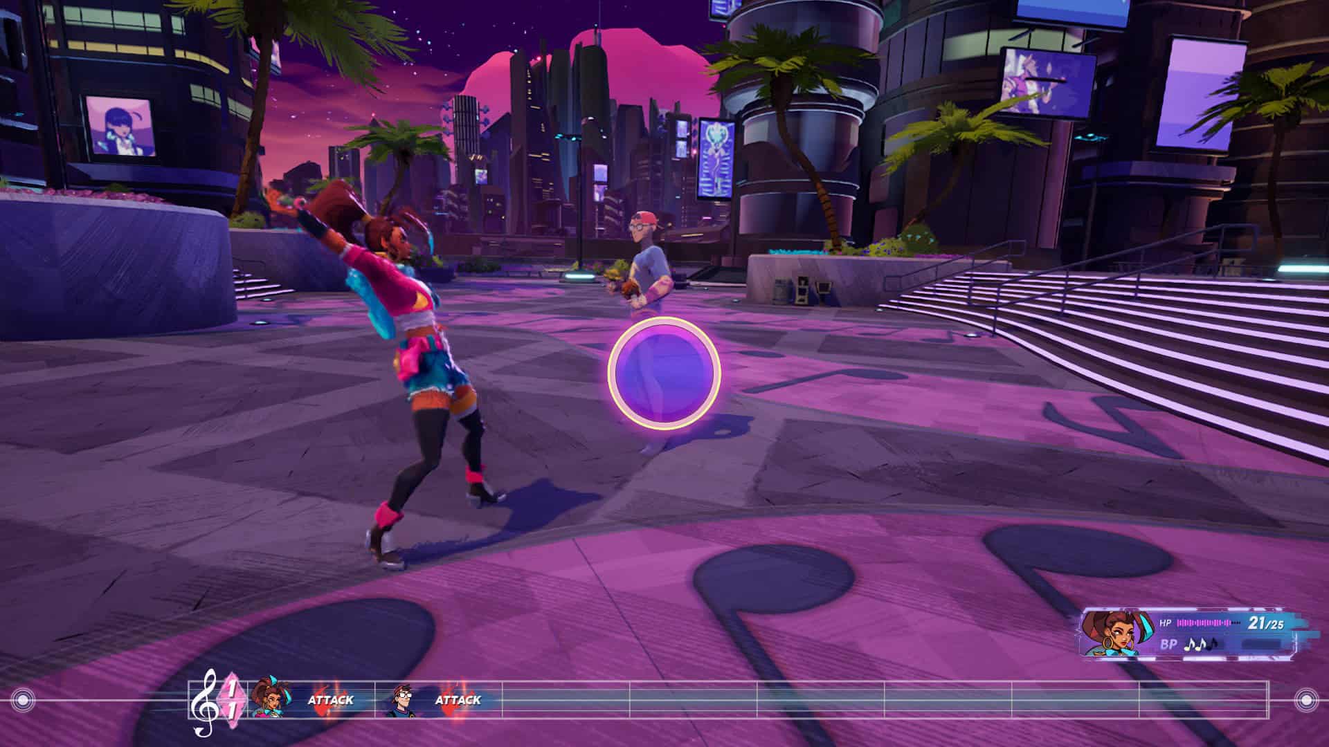 People of Note Cadence | The Outerhaven Combat screenshot with timing bubble from an attack by Cadence in People of Note