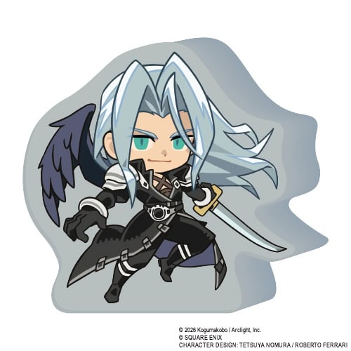 FF7_04Sephirothgamepiece | The Outerhaven Chibi-style fantasy warrior with silver hair, teal eyes, black armor, dark wings, and a drawn sword.
