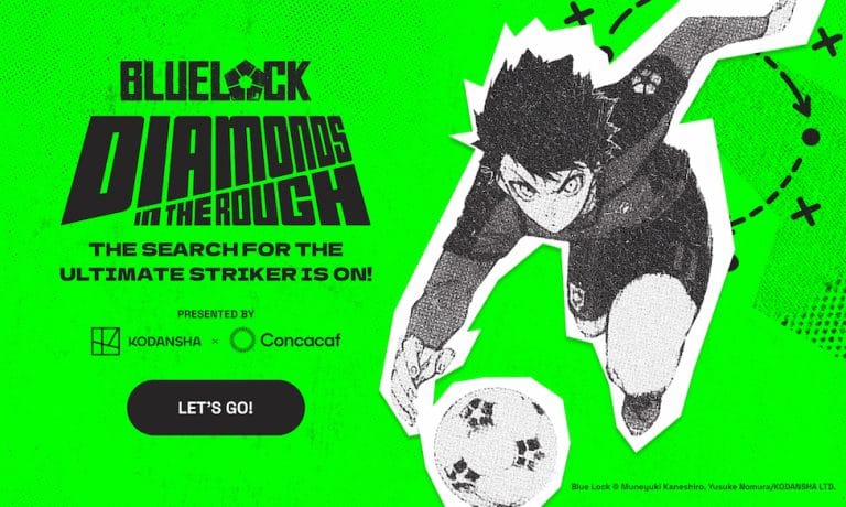 Blue Lock | The Outerhaven Bright green promo banner for Blue Lock: Diamonds in the Rough, featuring a soccer player in action and a prominent "LET'S GO!" CTA.