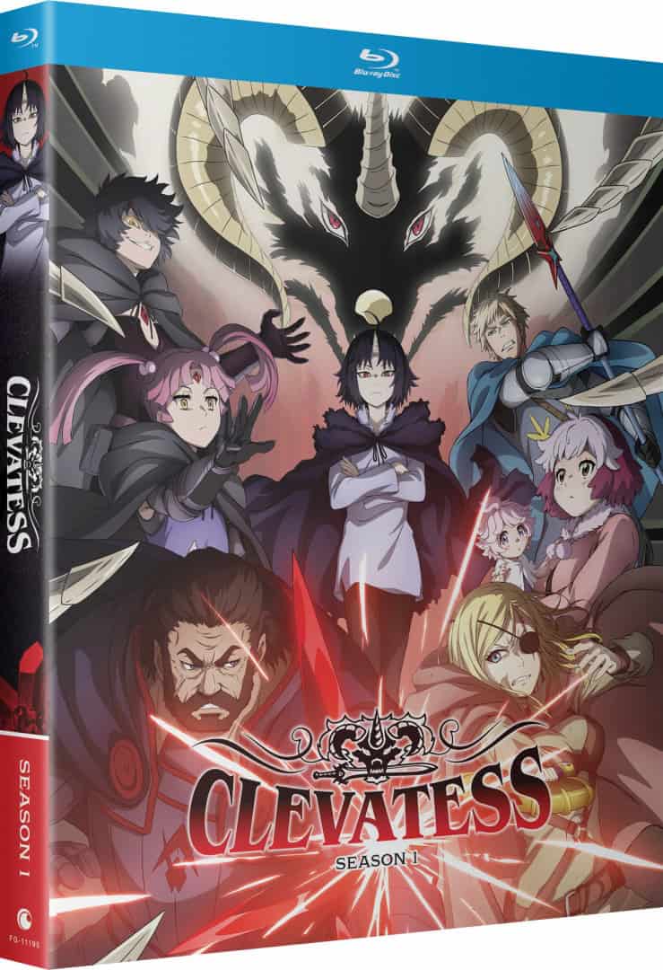 Clevatess | The Outerhaven Blu-ray box art for CLEVATE SS: Season 1 featuring a group of anime characters, glowing red energy, and a dragon emblem at the center.