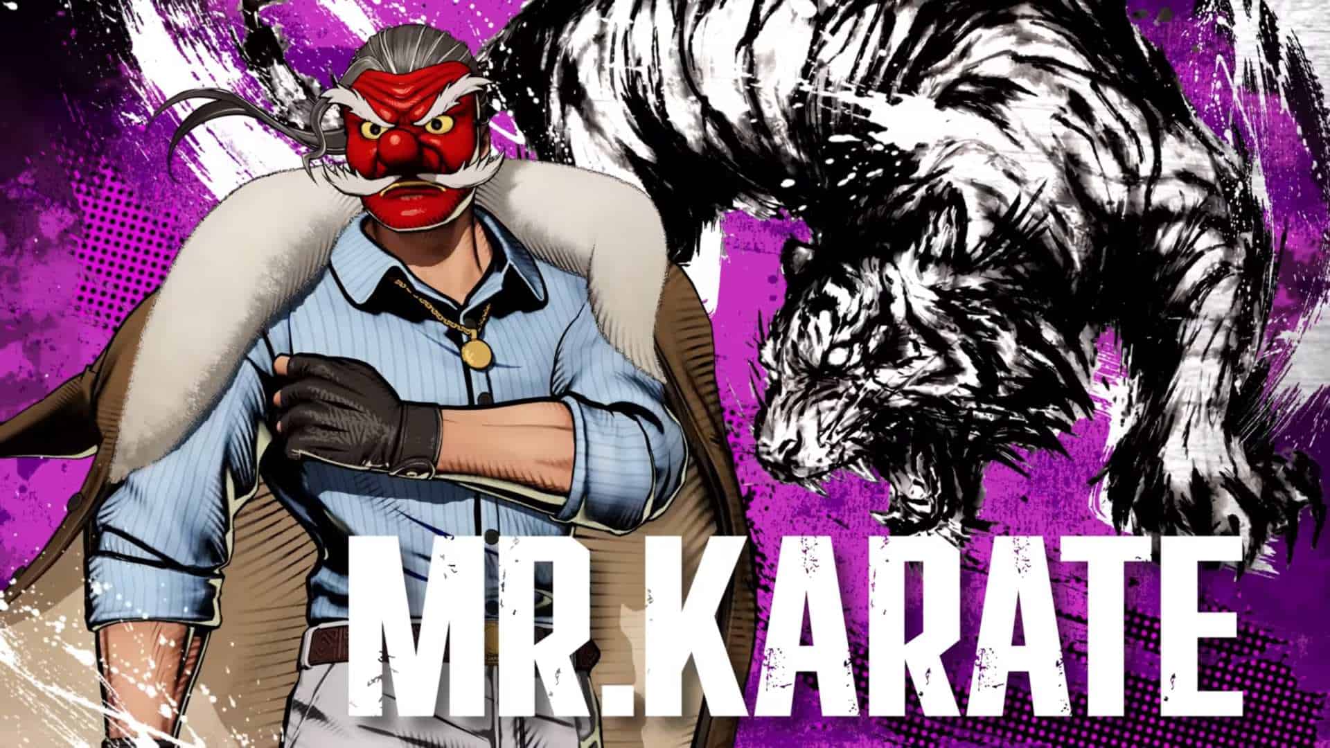 Comic book‑style illustration: a red-faced villain with a white mustache and fur-collared coat stands with arms crossed, beside a roaring black‑and‑white wolf, set against a purple splash background with bold white text partly visible.
