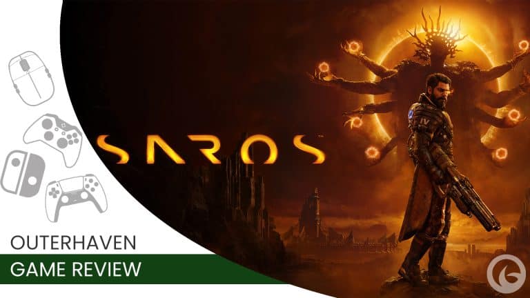 Saros Review Header | The Outerhaven Saros Keyart With The Outerhaven Game Review Overlay Header