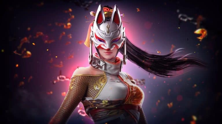 TEKKEN 8 Kunimitsu Gameplay Reveal Trailer 0-39 screenshot | The Outerhaven Female warrior wearing a silver fox mask with red accents, armor, and flowing hair against a pink-purple glow.